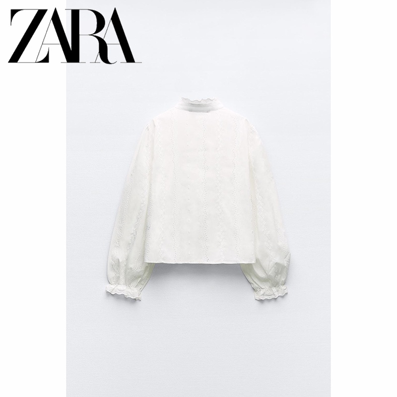 Zara Áo Sơ Mi Trắng Thêu Họa Tiết Thời Trang Mùa Thu Cho Nữ