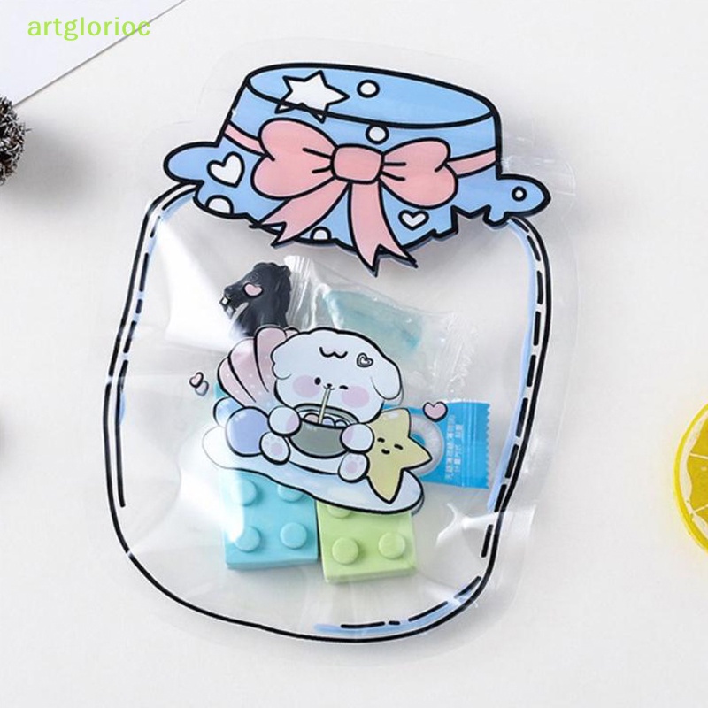 Set 5 Túi zip Nhựa Trong Suốt Hình Lọ Kẹo / Trang Sức Hoạt Hình Dễ Thương