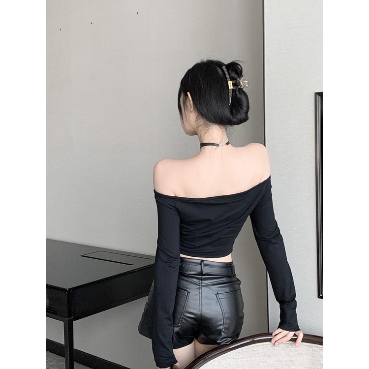 Áo Thun Tay Dài Trễ Vai Quyến Rũ Phong Cách retro Cho Nữ