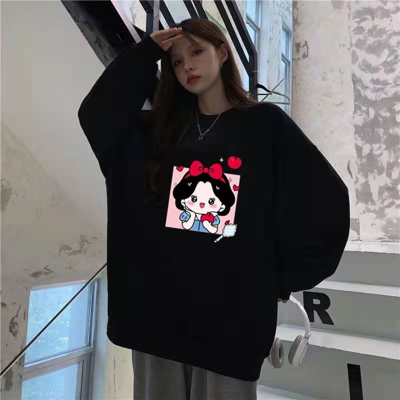 Áo Sweatshirts Mỏng Tay Dài Dáng Rộng In Hình Cho Nữ