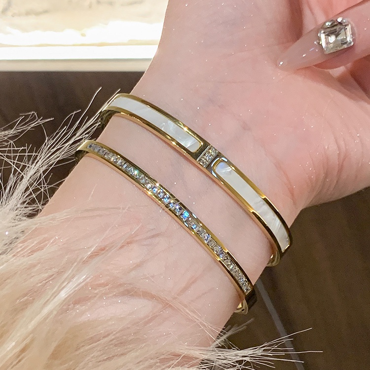 Vòng Tay Thép Titan Mạ Vàng Đính Đá zircon Đơn Giản Chất Lượng Cao Cho Cặp Đôi