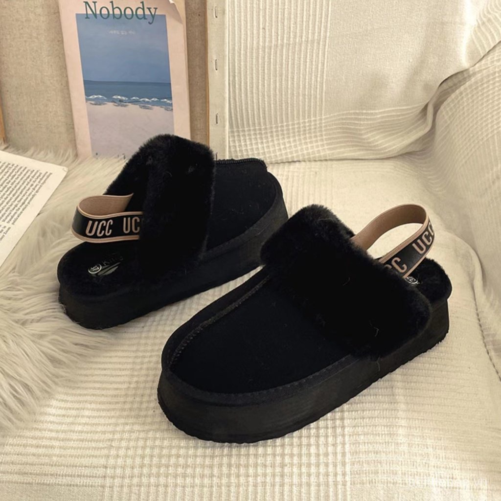 Dép Lông Cừu Bít Mũi Đế Dày Thời Trang Thu Đông Hàng Mới 2022 Dành Cho Bạn Nữ