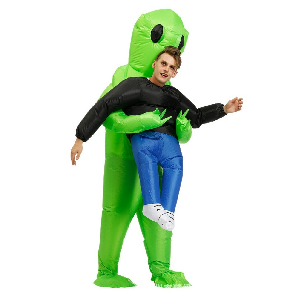 Adults Kids Scary Halloween Green Alien Inflatable Costume Blow Up Suits