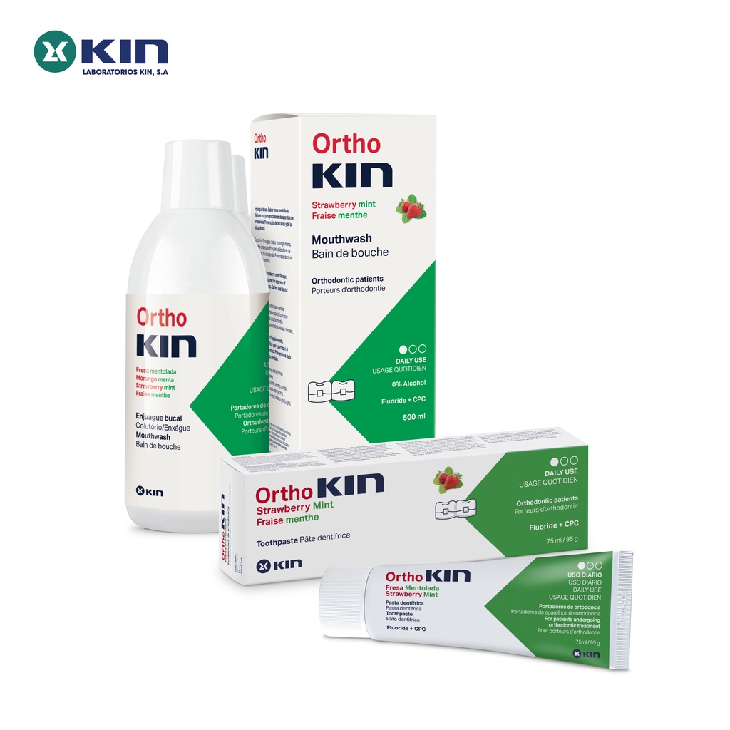 Combo Nước Súc Miệng Kem Đánh Răng Ortho Kin Cho Răng Niềng, Chỉnh Nha 500ml/75ml