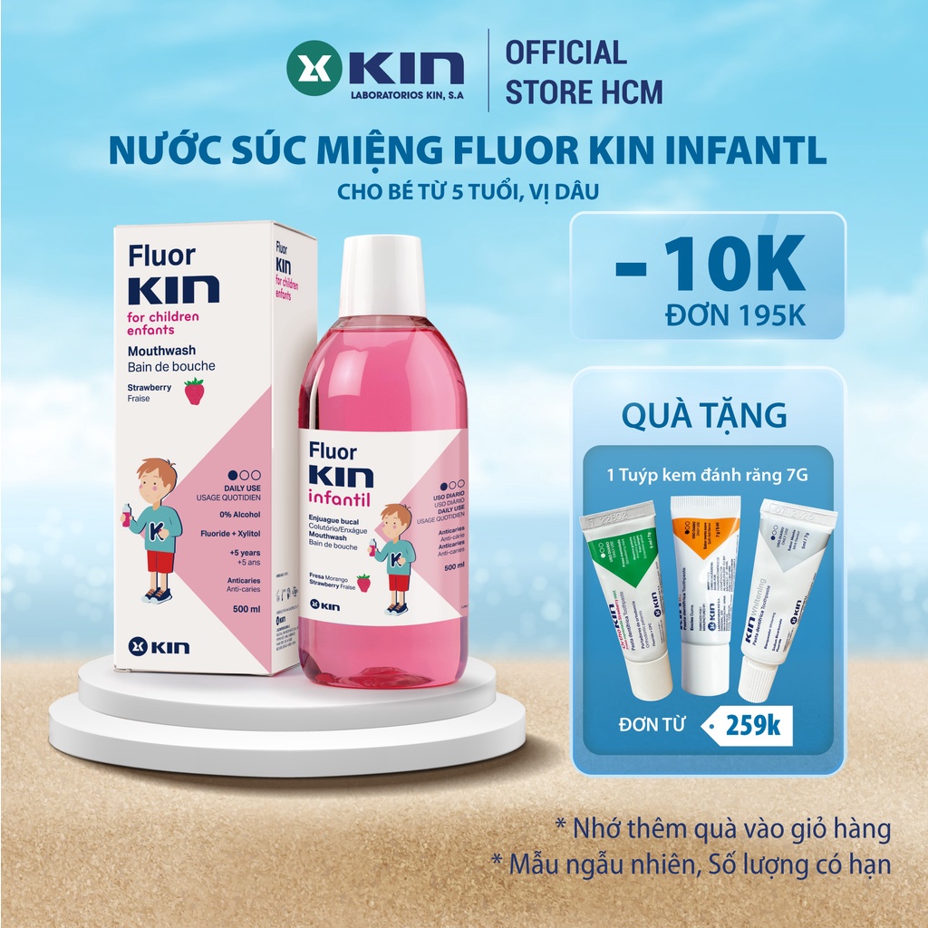 Nước Súc Miệng Cho Bé Fluor Kin Infantil Hương Dâu 500ml