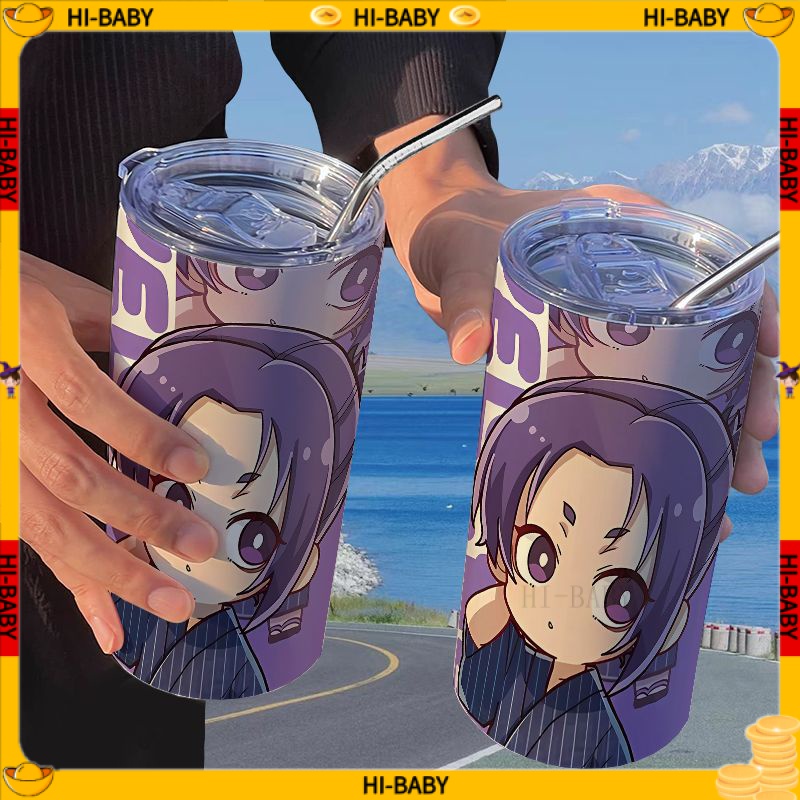 🥤[animation Merchandise Ly Nước Uống Di Động Có Ống Hút Màu Xanh Dương anime Có Thể Mang Đi Cho Học Sinh