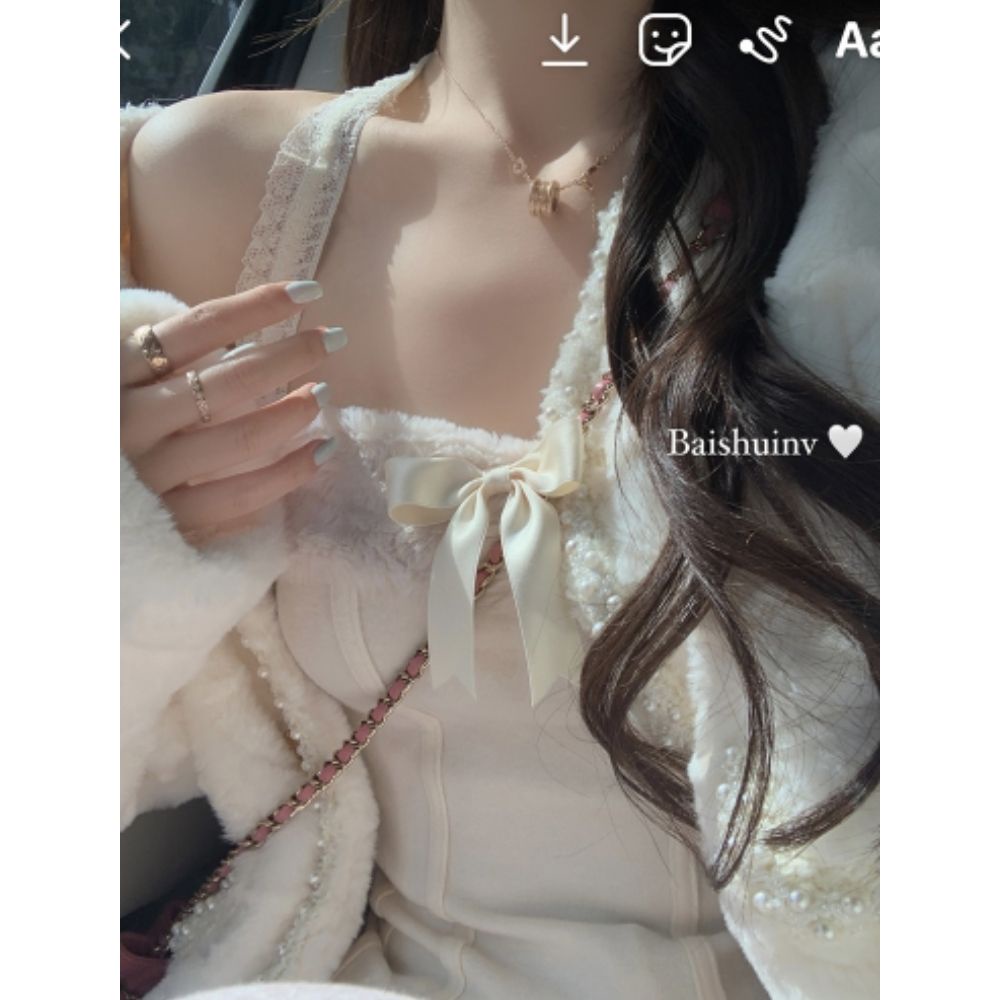 Áo Thun Tay Dài Dáng Ôm Đính Nơ Thời Trang Quyến Rũ Cho Nữ