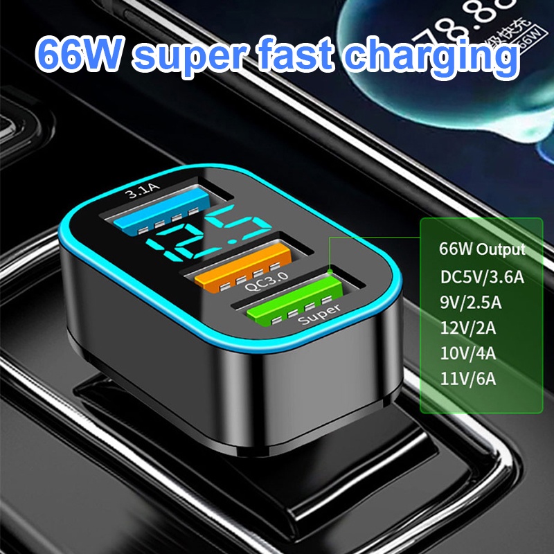 Tẩu sạc nhanh xe hơi BLALION Tẩu Sạc Nhanh qc3.0 pd Cổng usb Kép 12v 66w Màn Hình Kỹ Thuật Số Cho iphone huawei xiaomi oppo