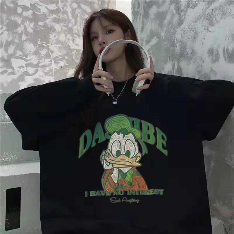 Áo Sweatshirts Mỏng Tay Dài Dáng Rộng In Hình Cho Nữ