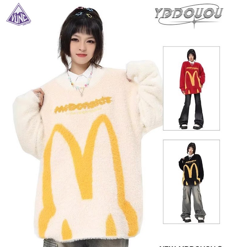 Vunc Áo Sweater Dệt Kim Tay Dài Dáng Rộng In Họa Tiết Đường Phố Mỹ Dễ Phối Đồ Cho Nam