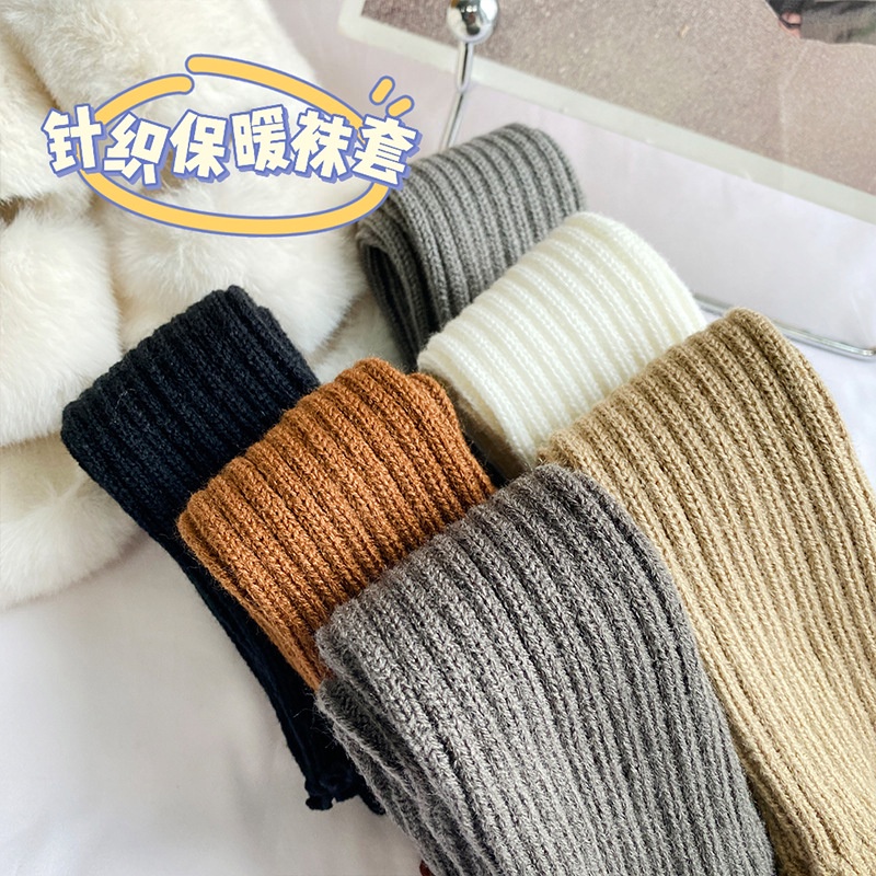 Vớ cotton Cao Qua Gối Dày Dặn Họa Tiết Kẻ Sọc Màu Trơn Dễ Thương Giữ Ấm Mùa Thu Đông Cho Bé Gái