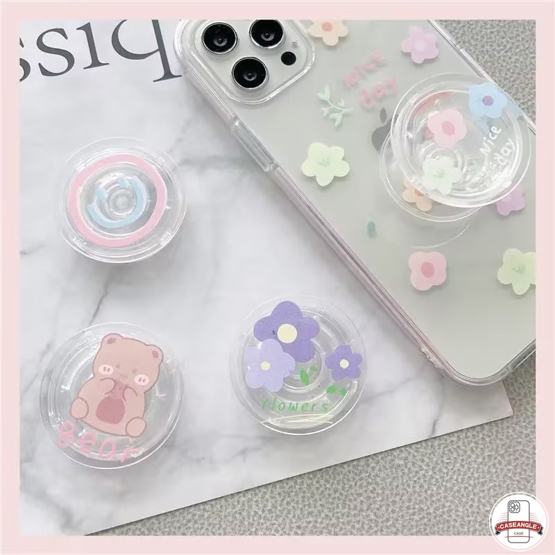 Giá Đỡ Điện Thoại Họa Tiết Hoa / Gấu / Thỏ graffiti Mặt Cười Dễ Thương Có Thể Gập Lại