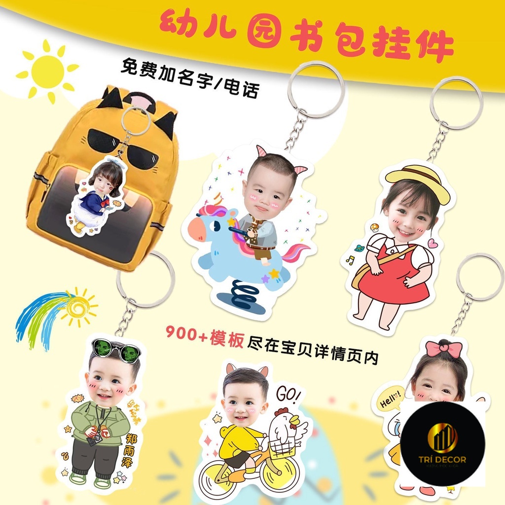 Móc khoá Mica in ảnh và ghi thông tin cho bé theo yêu cầu (móc khoá treo balo xinh dễ thương)