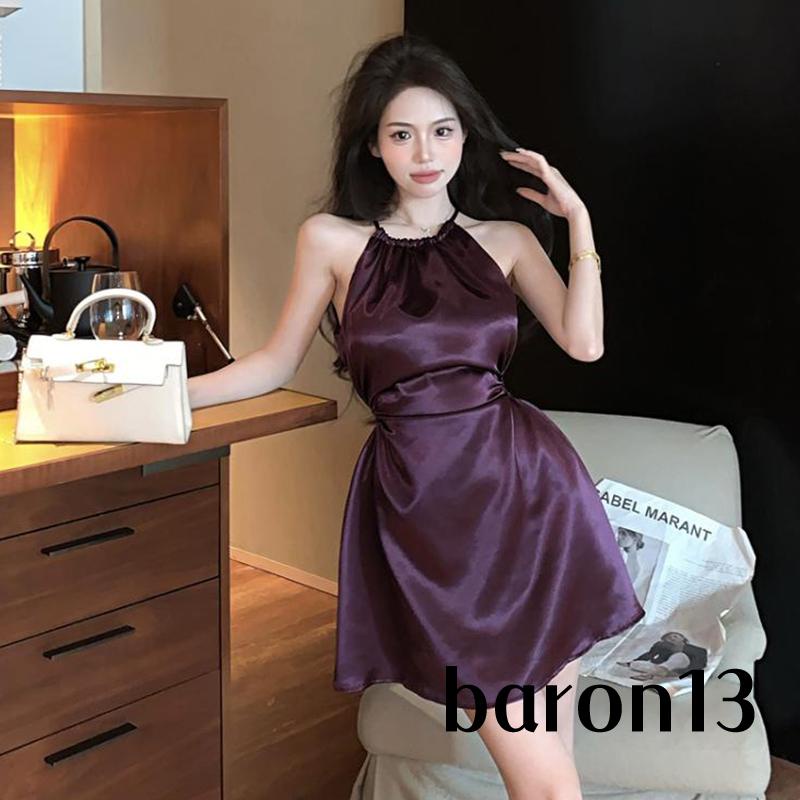 Đầm Hai Dây Hở Lưng Màu Trơn Chất Liệu satin Thời Trang Mùa Hè Cho Nữ xo8k xo8k