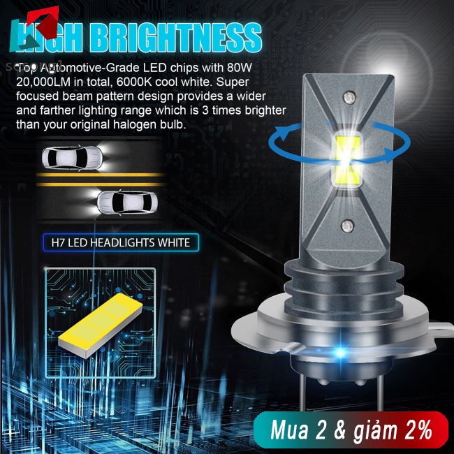 Sesong Bộ 2 Đèn Pha led h7 160w 20000lm 6000k Ánh Sáng Trắng Siêu Sáng Cho Xe Hơi