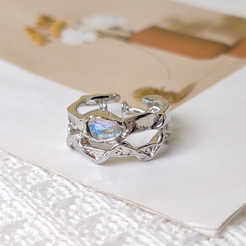 Nhẫn Mở y2k Khảm Đá Mặt Trăng Kiểu Dáng vintage Thời Trang Cho Nữ