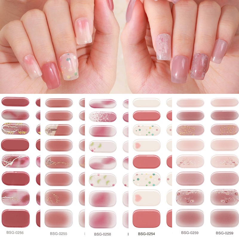 Bộ 16 Miếng Dán gel Nhãn Dán Bán Chữa Trang Trí Móng Tay Nhãn Dán Bảo Vệ Toàn Diện Lâu Trôi Phong Cách Hàn Quốc