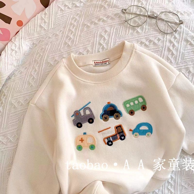 Áo Nỉ Tay Dài Thêu Hình Xe Hơi Dễ Thương Phong Cách Nhật Hàn Thời Trang Mùa Thu Cho Bé