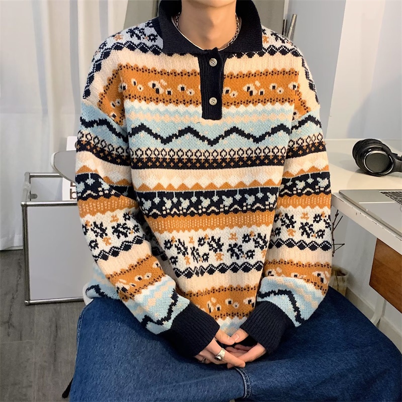 Aokang Áo sweater Dệt Kim Dày Dặn Dáng Rộng Phong Cách Giáng Sinh Hàn Quốc Cổ Điển Giữ Ấm Cho Nam
