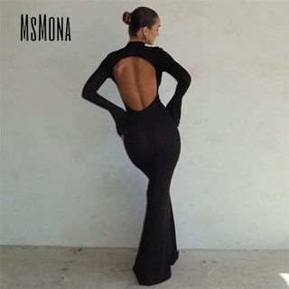 MsMona Nữ Thời Trang Mới Cổ Tròn Gợi Cảm Lưng Dài Tay