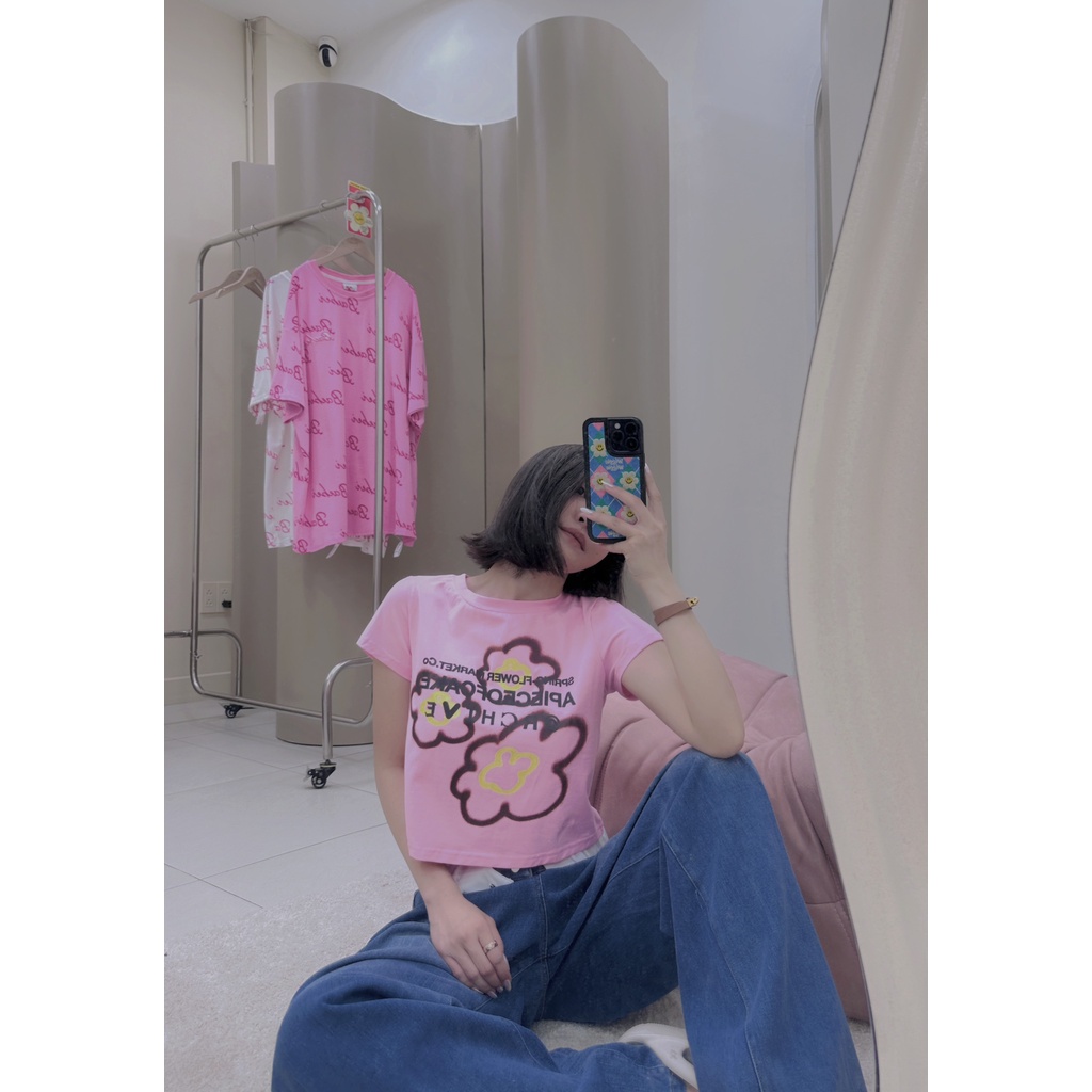 Áo crop y2k baby.tee bông hoa