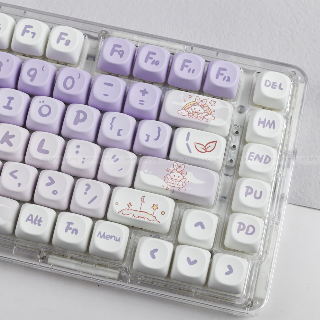 Gradient Thỏ Tím Keycaps MOA Profile Hoạt Hình Dễ Thương PBT DYE SUB Bàn Phím Cơ Keycap