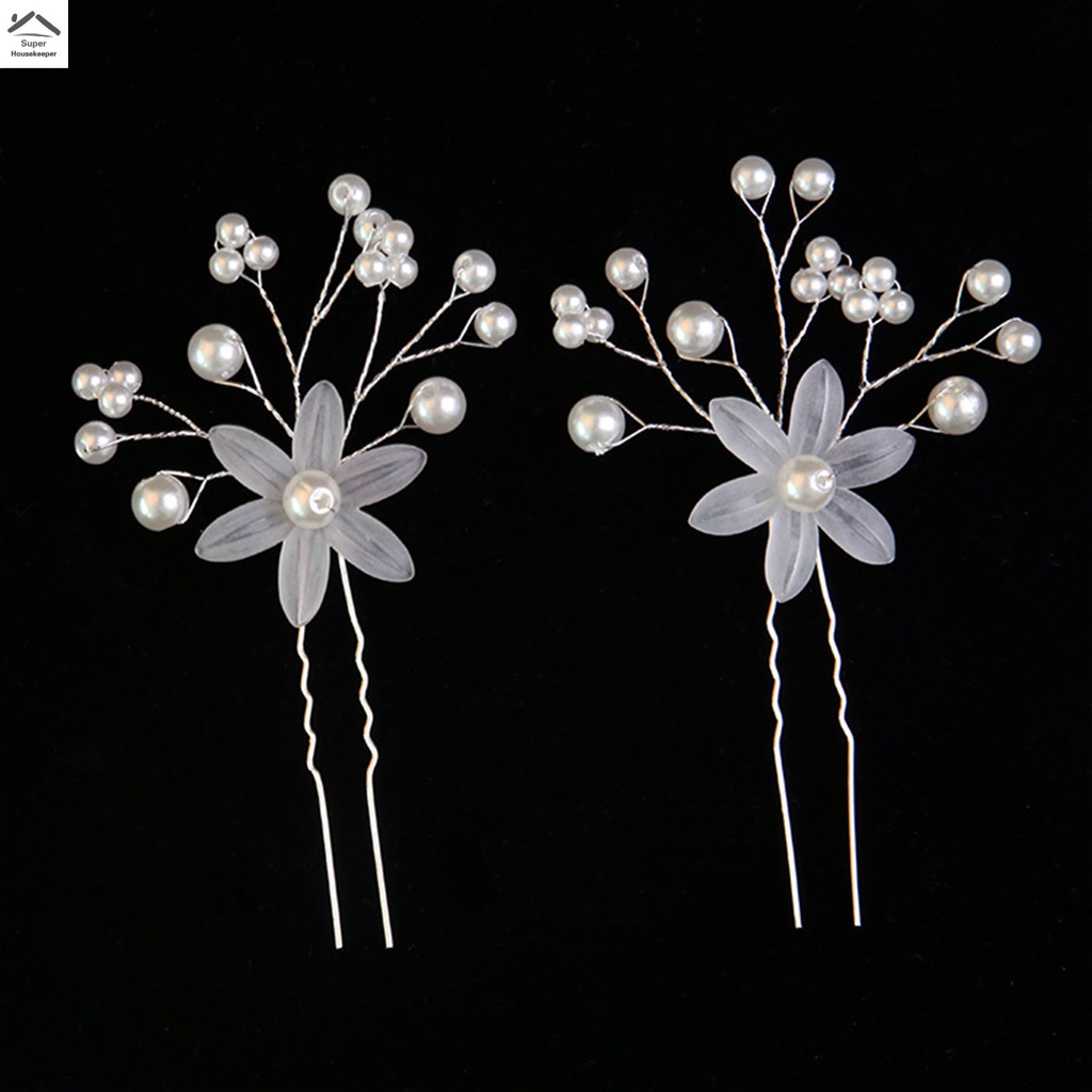 Trâm Cài Tóc Chữ u Hình Hoa Đính Ngọc Trai Xinh Xắn Cho Cô Dâu