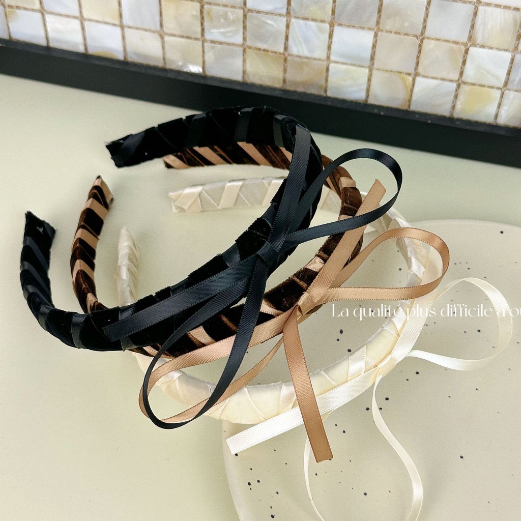 Băng Đô Vải Nhung Thắt Nơ Phong Cách vintage Pháp