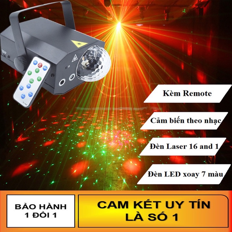 Đèn Laser LED Xoay 7 Màu Cảm Biến Nháy Theo Nhạc, Trang Trí Vũ Trường, Phòng Karaoke, Đèn Phòng Bay