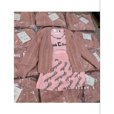 Set 3ct áo khoác len kèm áo thun và chân váy cho baby siêu ngọt