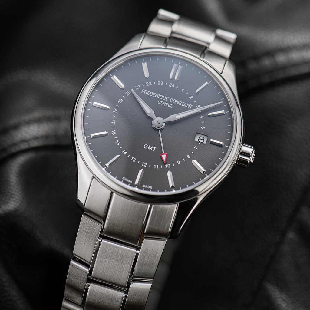 Đồng hồ chính hãng nam Frederique Constant Classic Quartz GMT 40mm FC-252DGS5B6B - Kính Sapphire Chính Hãng