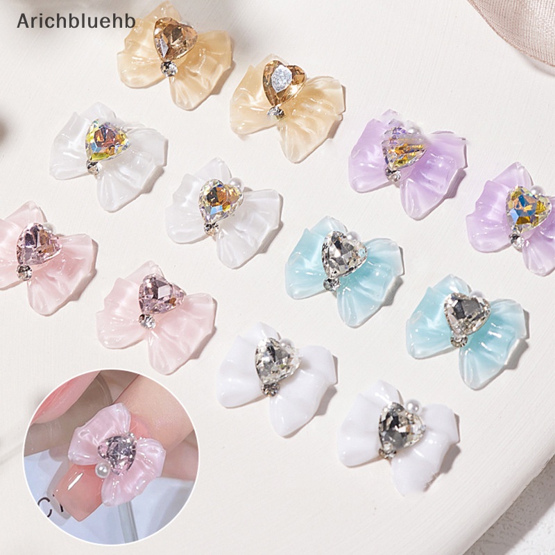 Set 5 Hạt Đá resin 3d Hình Nơ Trái Tim Lấp Lánh Trang Trí Móng Tay Cho Nữ