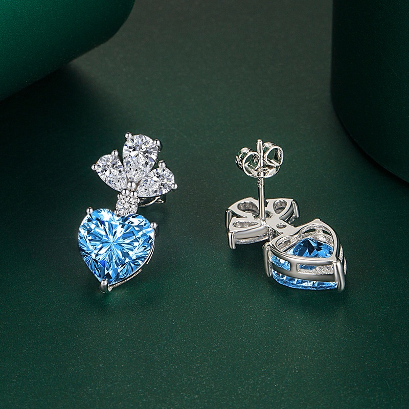 Bông Tai Mạ Bạc 925 Hình Trái Tim Đính Đá zircon Nhiều Màu Sắc Thời Trang