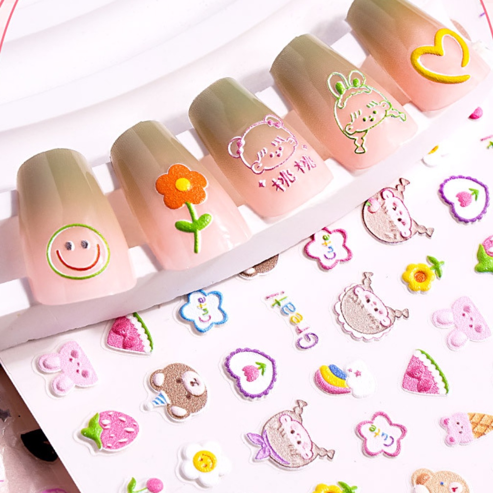 Nhãn Dán Trang Trí Móng Tay Họa Tiết Hoạt Hình 5d Dễ Thương Cho Bé