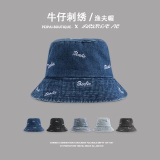 Mũ bucket denim In Chữ Phong Cách retro Cá Tính