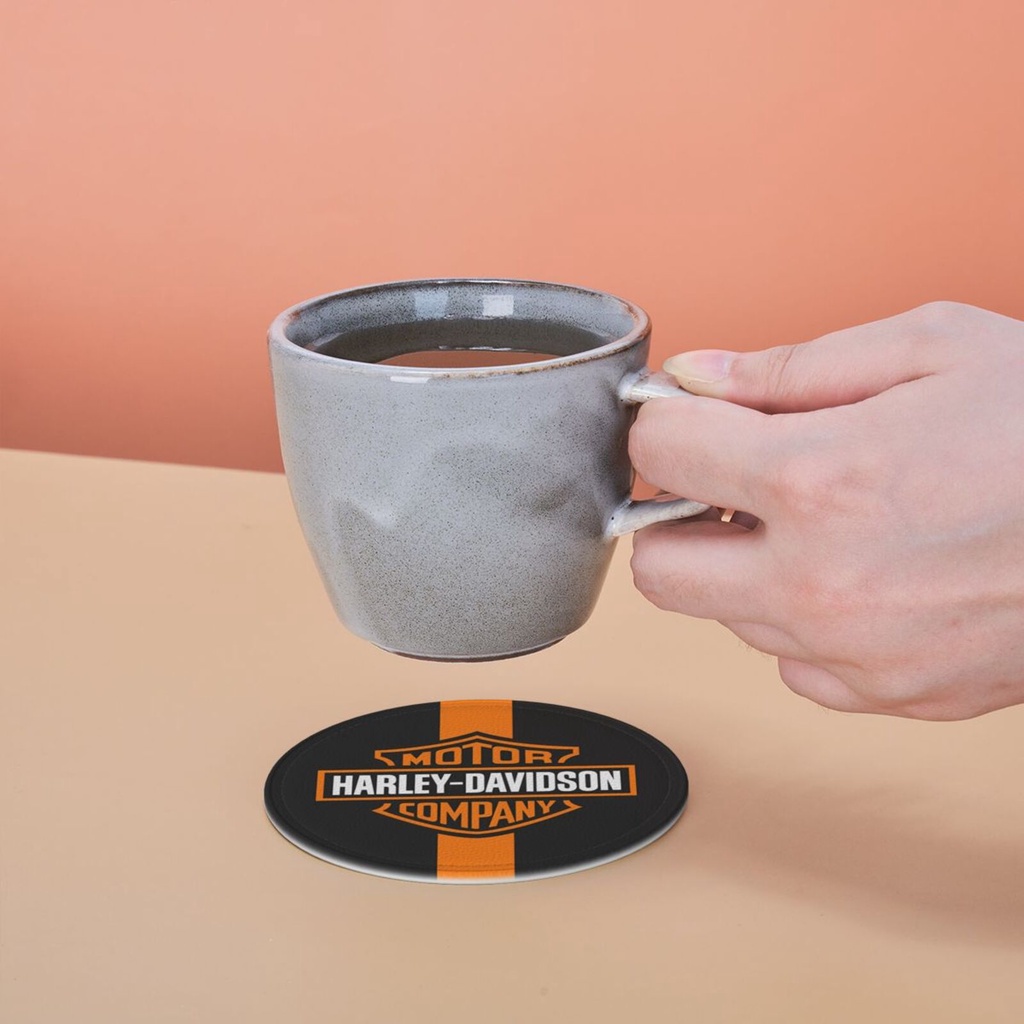 Harley davidsons Bộ 6 Đế Lót Ly Tròn Bằng Da Chống Bẩn Chống Bỏng Thích Hợp Cho Nhà Hàng / Văn Phòng / Nhà Bếp