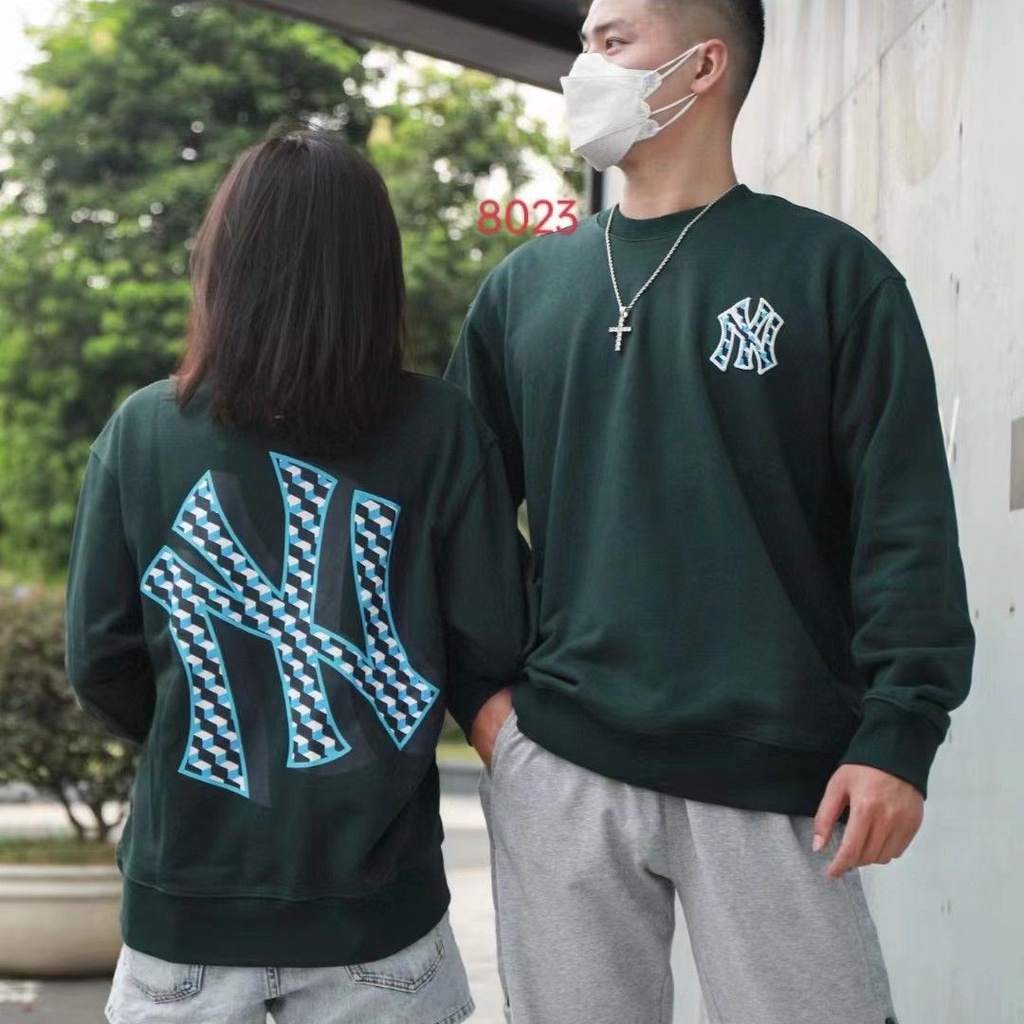 Áo Sweater cotton Cổ Tròn In Chữ mlb2023 Thời Trang Thu Đông Cho Các Cặp Đôi