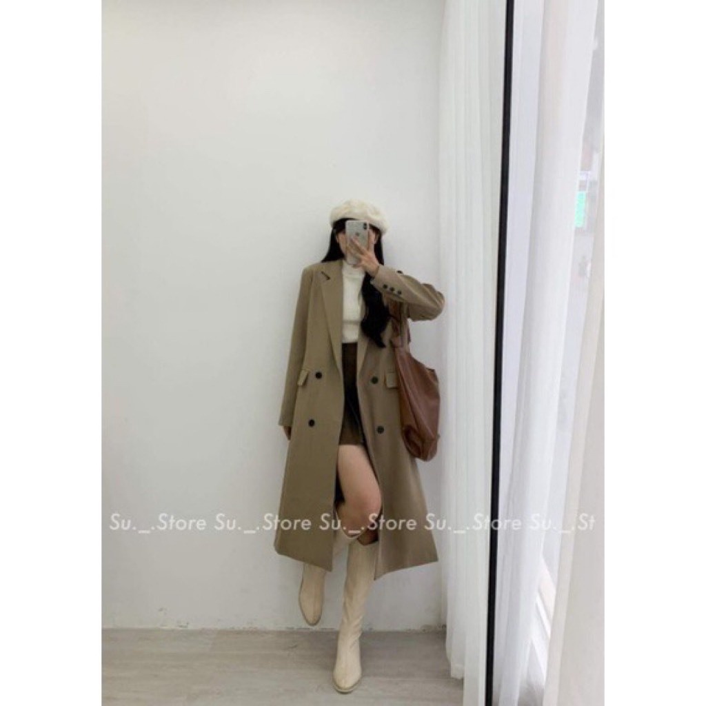 Áo vest dáng dài kèm đai 2 màu đen và nâu nhạt - Calina.vn - Aomangtodangdai949_P6K7