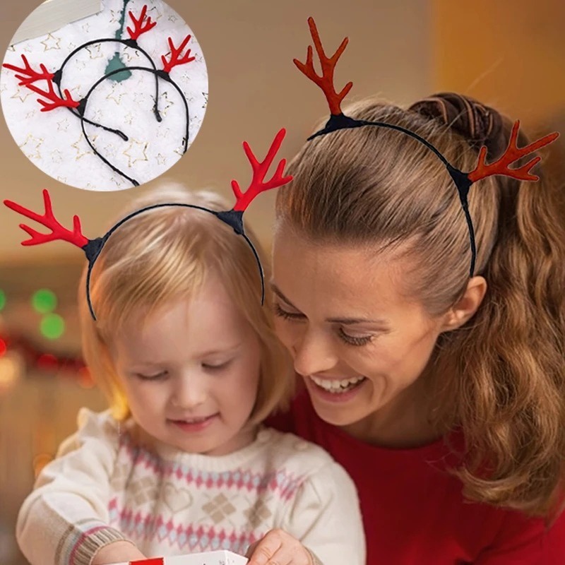 Băng Đô Cài Tóc Hình Sừng Hươu Bằng Nhung Màu Đỏ / Nâu Cho Nữ Dịp Giáng Sinh / Năm Mới
