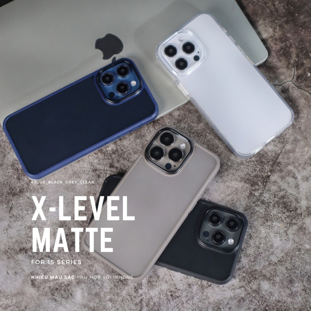 Ốp lưng X-Level Matte lưng nhám chống vân tay viền màu chống sốc tốt cho điện thoại ip 15 promax 15 pro 14 promax 14 pro