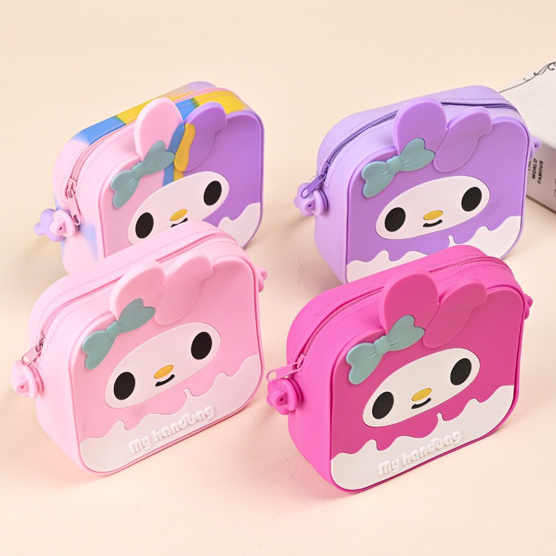 Túi xách silicon hình thỏ tai dài melody 2 trong 1 cầm tay đeo chéo thời trang đựng bao bì lì xì, mỹ phẩm