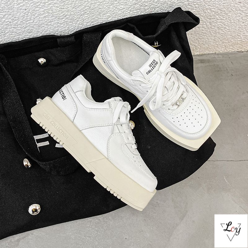 Giày Thể Thao Mũi Vuông Đế Dày Màu Trắng Đen Thời Trang Xuân Thu 2023 Cho Nữ