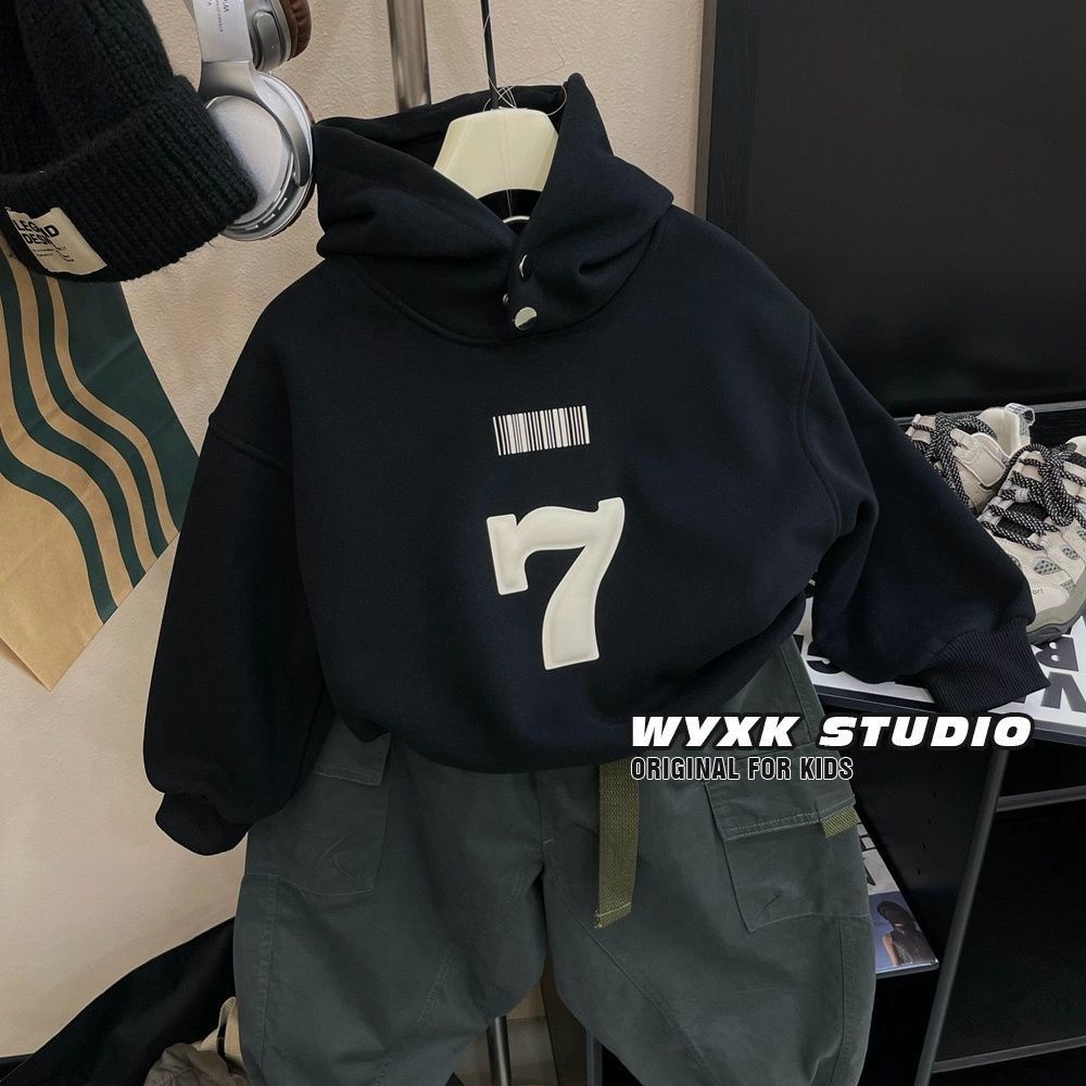 Áo sweatshirt Có Mũ Lót Lông Cừu Ba Chiều In Họa Tiết Phong Cách Mới Dành Cho Bé Trai