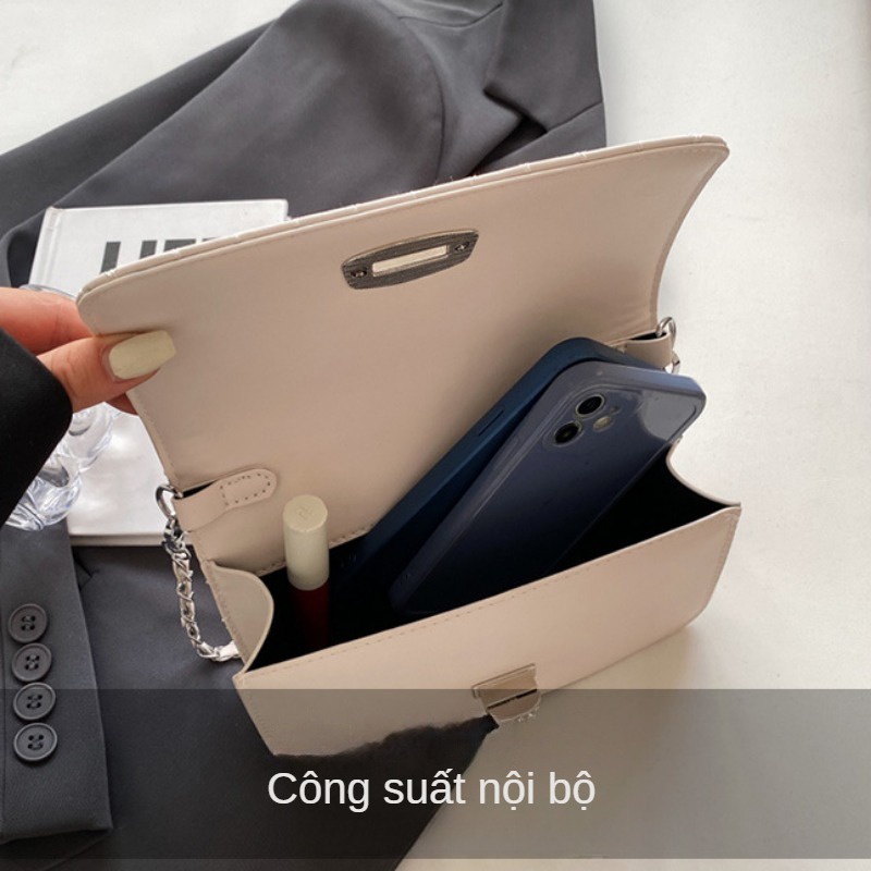 Túi Đeo Chéo Nắp Gập Khóa Xích Thêu Hình Thoi Nhỏ Phong Cách Hàn Quốc Cho Nữ
