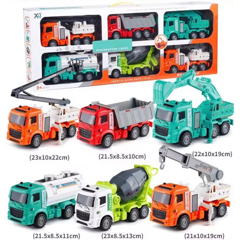 Set 6 Xe Ô Tô Công Trình, Cứu Hoả, Cảnh Sát Chạy Đà Hàng Hộp Cao Cấp Siêu Đẹptặng ôtô tặng ô tô