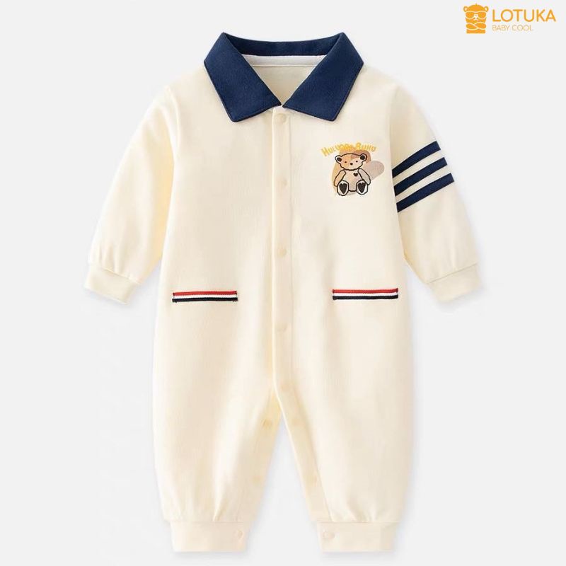 Bodysuit LOTUKA Cho Bé, Body Polo Dài Tay Cho Bé Trai Bé Gái, Áo Thu Đông, Quần Áo Trẻ Em Size 3-12kg