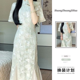 Một Phong Cách Trung Hoa Mới Phong Cách Trung Hoa Cải Tiến Sườn Xám Mùa Hè 2025 Phong Cách Mới Nhẹ Nhàng Thanh Lịch Hoa Đuôi Cá Váy Dài