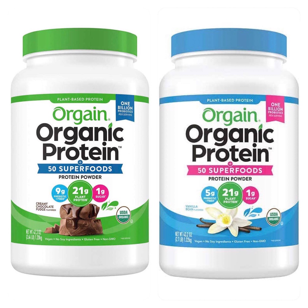 Bột đạm thực vật hữu cơ Orgain Organic Protein hương vanilla và chocolate 1220g