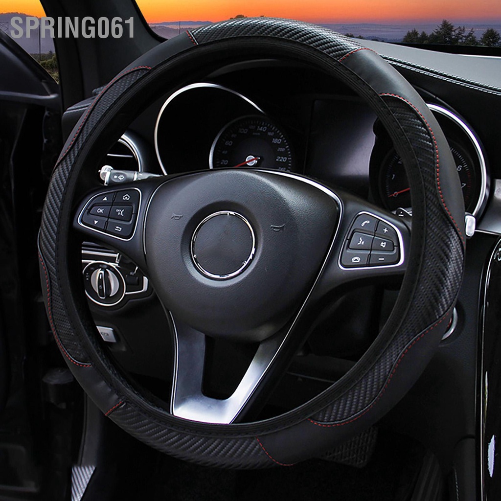 38CM Bọc Vô Lăng Sợi Carbon Phong Cách Tay Cầm Co Giãn Chống Trượt Cho Ô Tô