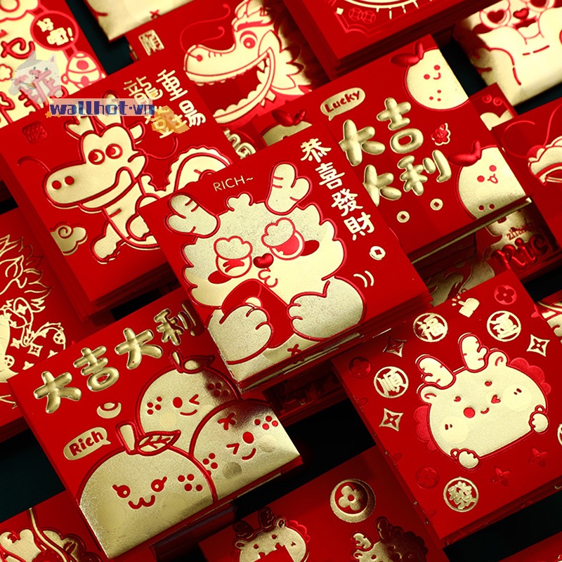 Set 6 Bao Lì Xì Hình Rồng Đỏ May Mắn Cho Năm Mới 2024